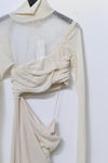 Un Morceau velvet lace stitching waist details dress UM231LS08 white PUM35